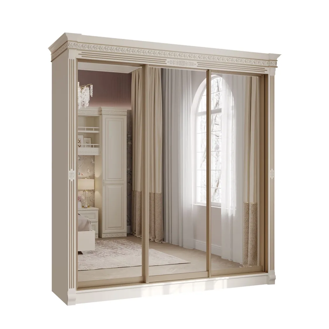 Шкаф-купе Берта, 220, 3-ств., жемчуг, шампань, Арида